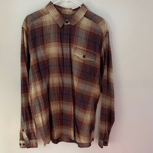 Patagonia Men's Plaid Casual Button Down Shirt - Brown and Cream